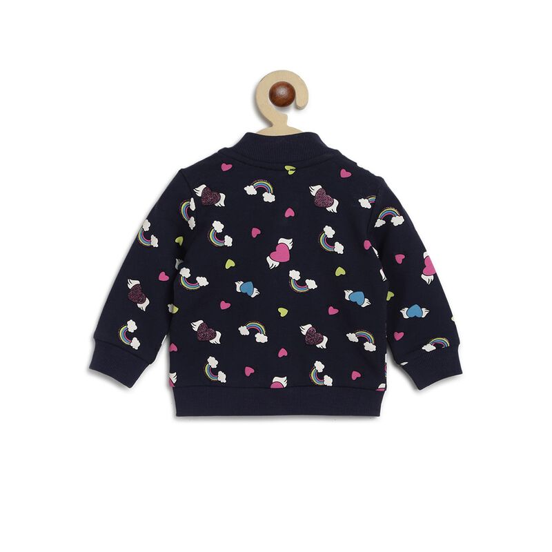 Girls Blue Printed Front Open French Terry Cardigan image number 1